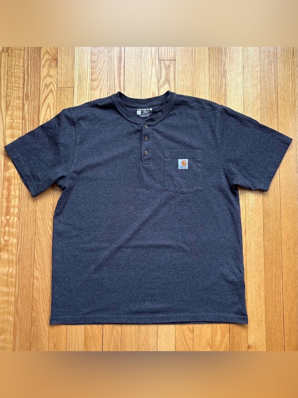 Carhartt Men’s Short Sleeve Button Henley Loose Fit Large Dark Gray Solid